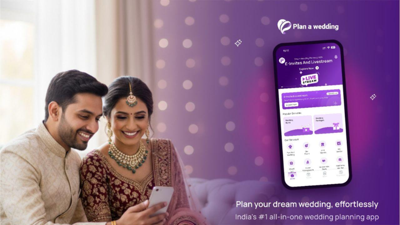 Couple planning their wedding on the Plan a Wedding app