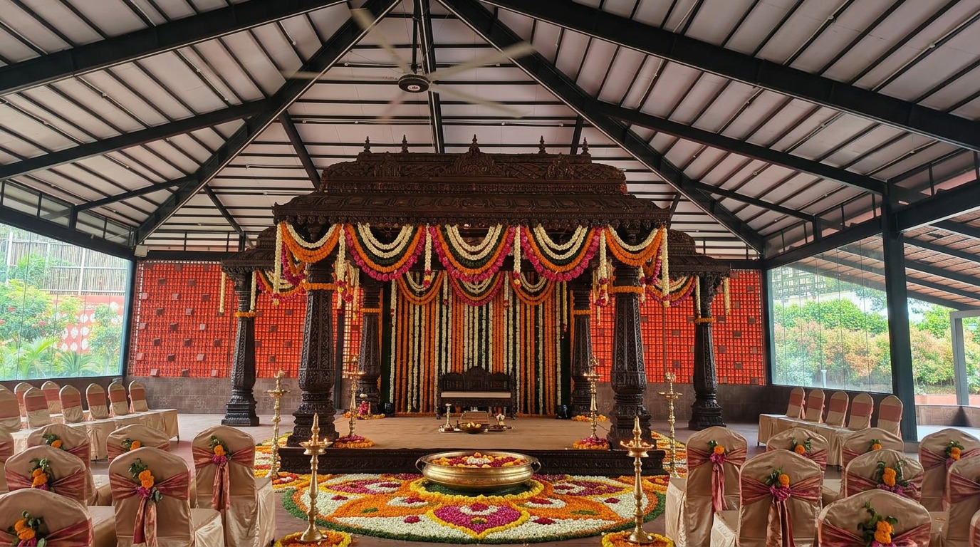Carved Wooden Wedding Mandap at ARC Pyramid