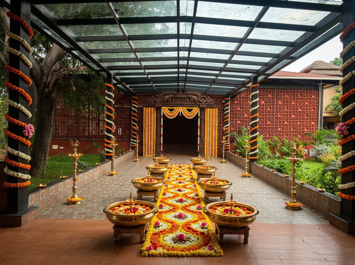 Traditional Brass Haldi Urlis & Floral Carpet Pathway at ARC Pyramid