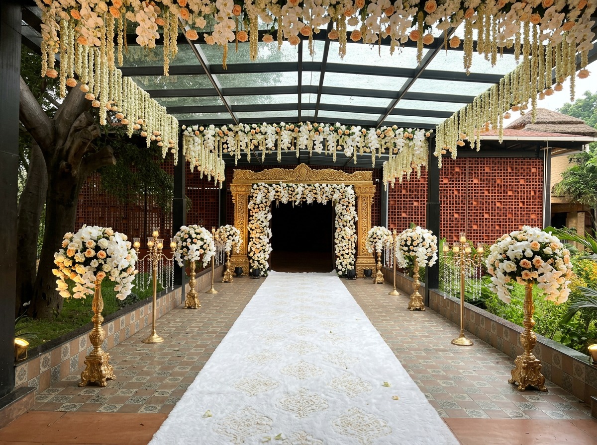 White Orchid Floral Chandelier Glass Walkway at ARC Pyramid