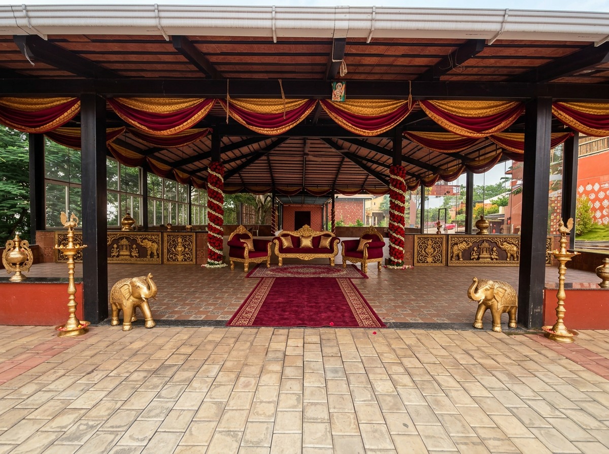 Royal Gold & Maroon Wedding Stage Setup at ARC Pyramid